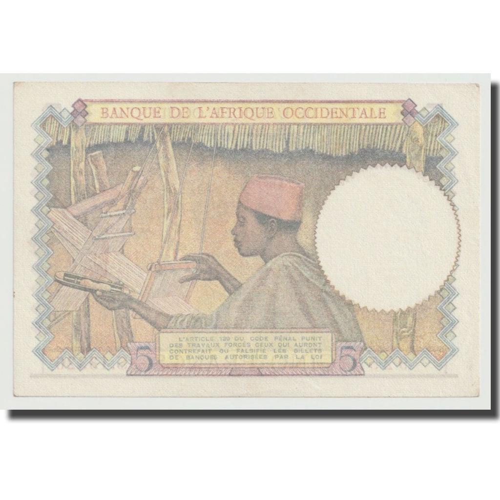 Billet, French West Africa, 5 Francs, 1943, 1943-03-02, KM:21, SPL