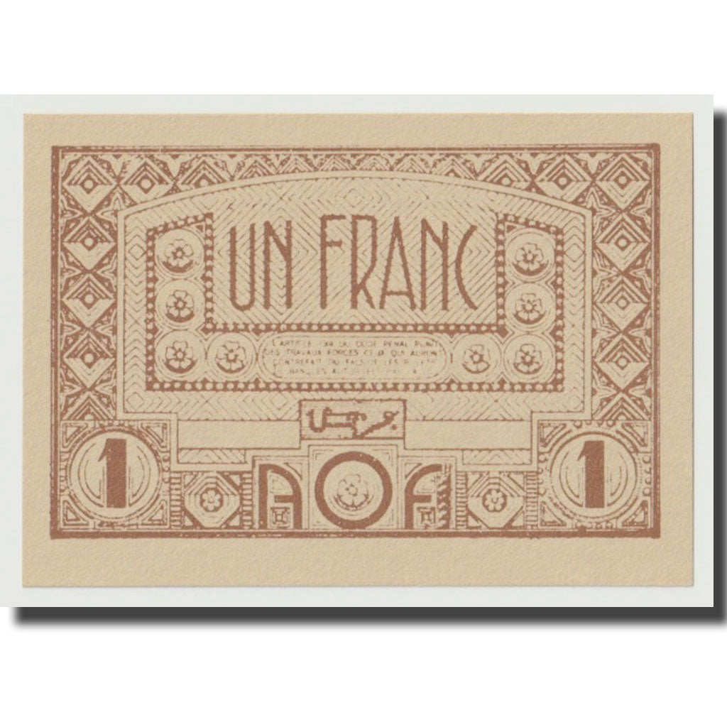 Billet, French West Africa, 1 Franc, Undated (1944), KM:34b, NEUF
