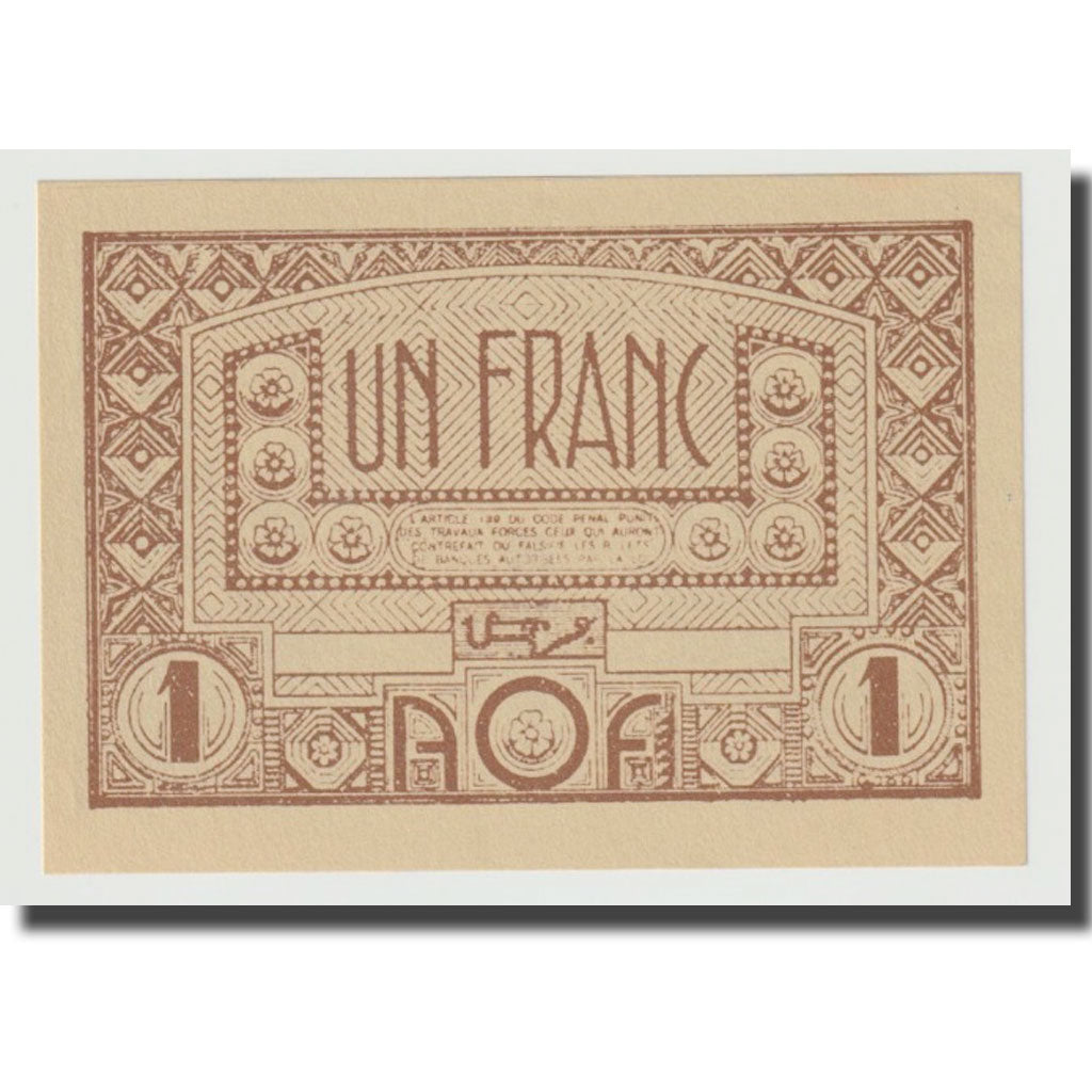 Banknote, French West Africa, 1 Franc, Undated (1944), KM:34b, UNC(65-70)