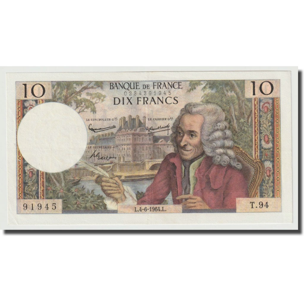 Frankreich, 10 Francs, Voltaire, 1964, 1964-06-04, UNZ, Fayette:F.62.09, KM:147a