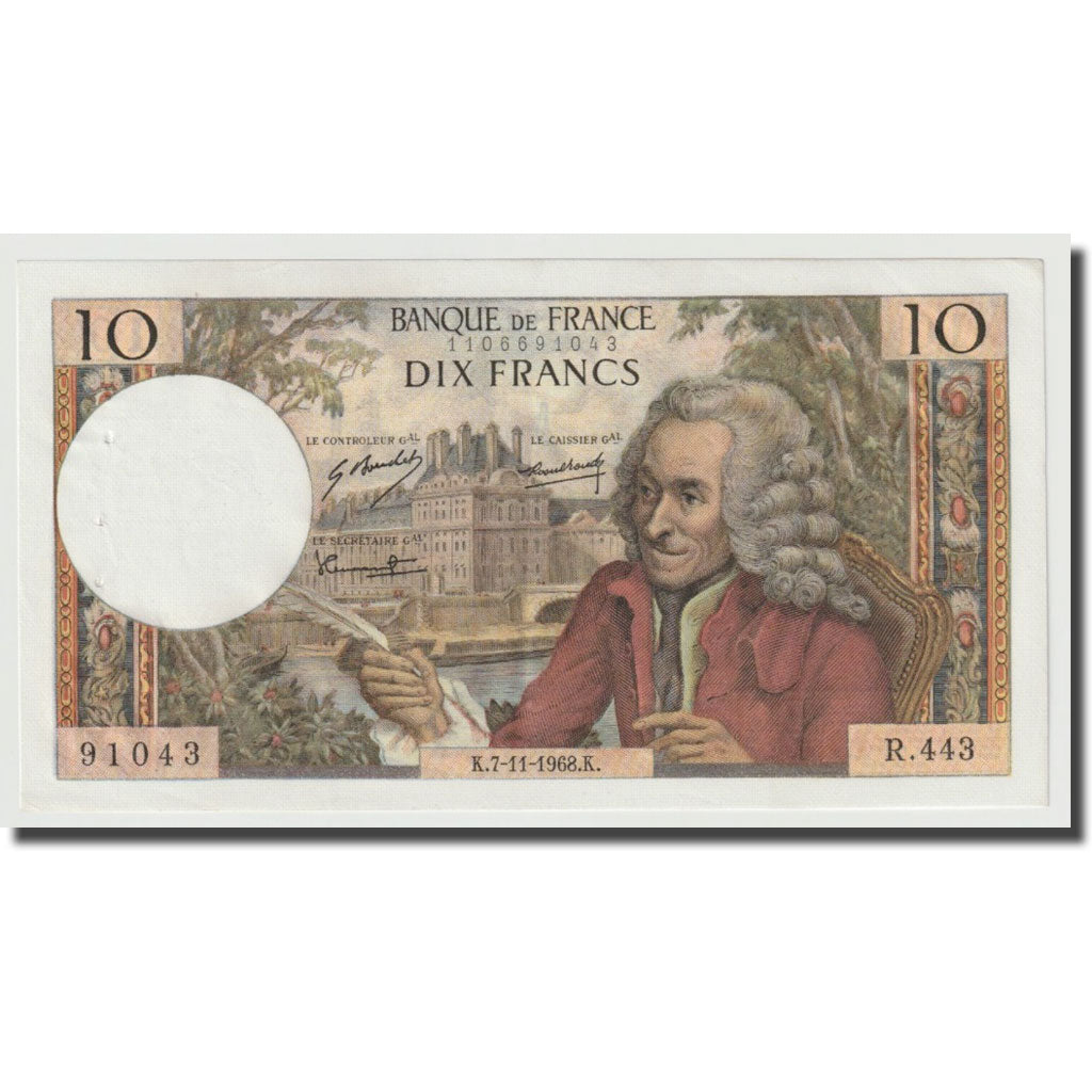 Frankreich, 10 Francs, Voltaire, 1968, 1968-11-07, UNZ, Fayette:62.35, KM:147c