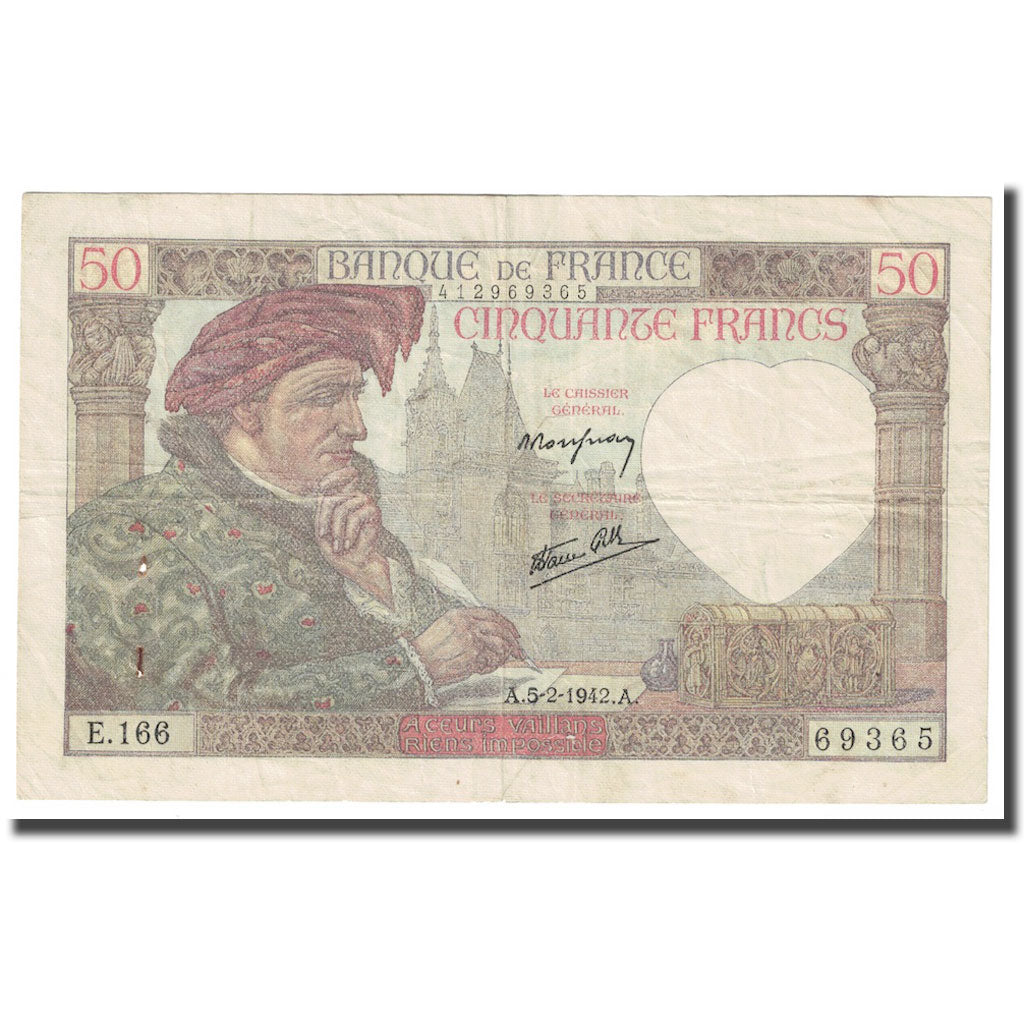 France, 50 Francs, Jacques Coeur, 1942, 1942-02-05, EF(40-45), Fayette:19.19