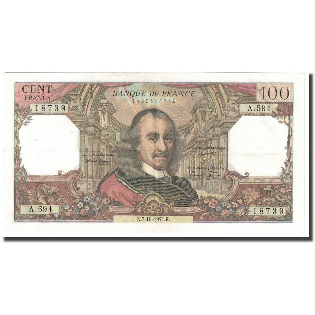 França, 100 Francs, Corneille, 1971, 1971-10-07, AU(55-58), Fayette:65.37