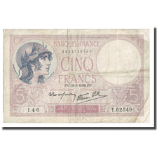 France, 5 Francs, Violet, 1939, 1939-09-14, VF(30-35), Fayette:4.8, KM:83