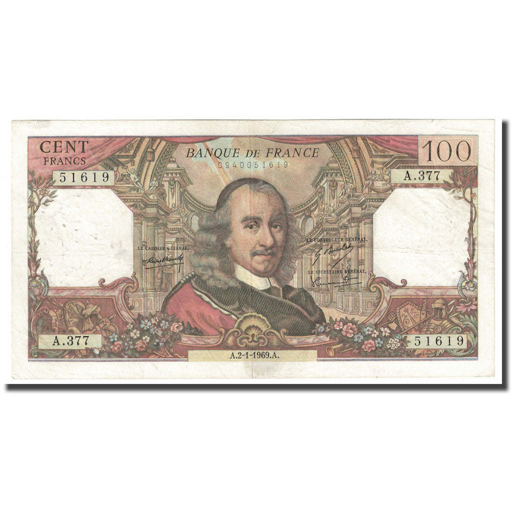 Francja, 100 Francs, Corneille, 1969, 1969-01-02, EF(40-45), Fayette:65.25