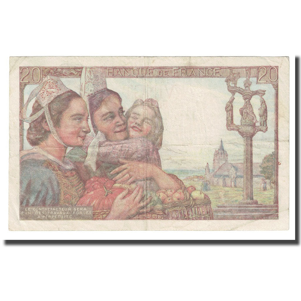 France, 20 Francs, Pêcheur, 1944, 1944-05-17, TTB, Fayette:13.09, KM:100a