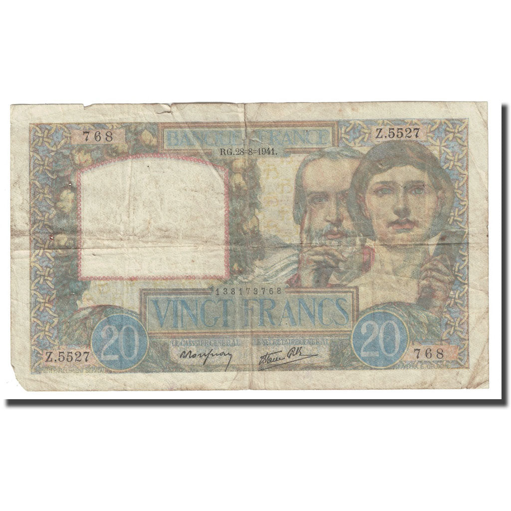 Frankreich, 20 Francs, Science et Travail, 1941, 1941-08-28, GE, Fayette:12.17