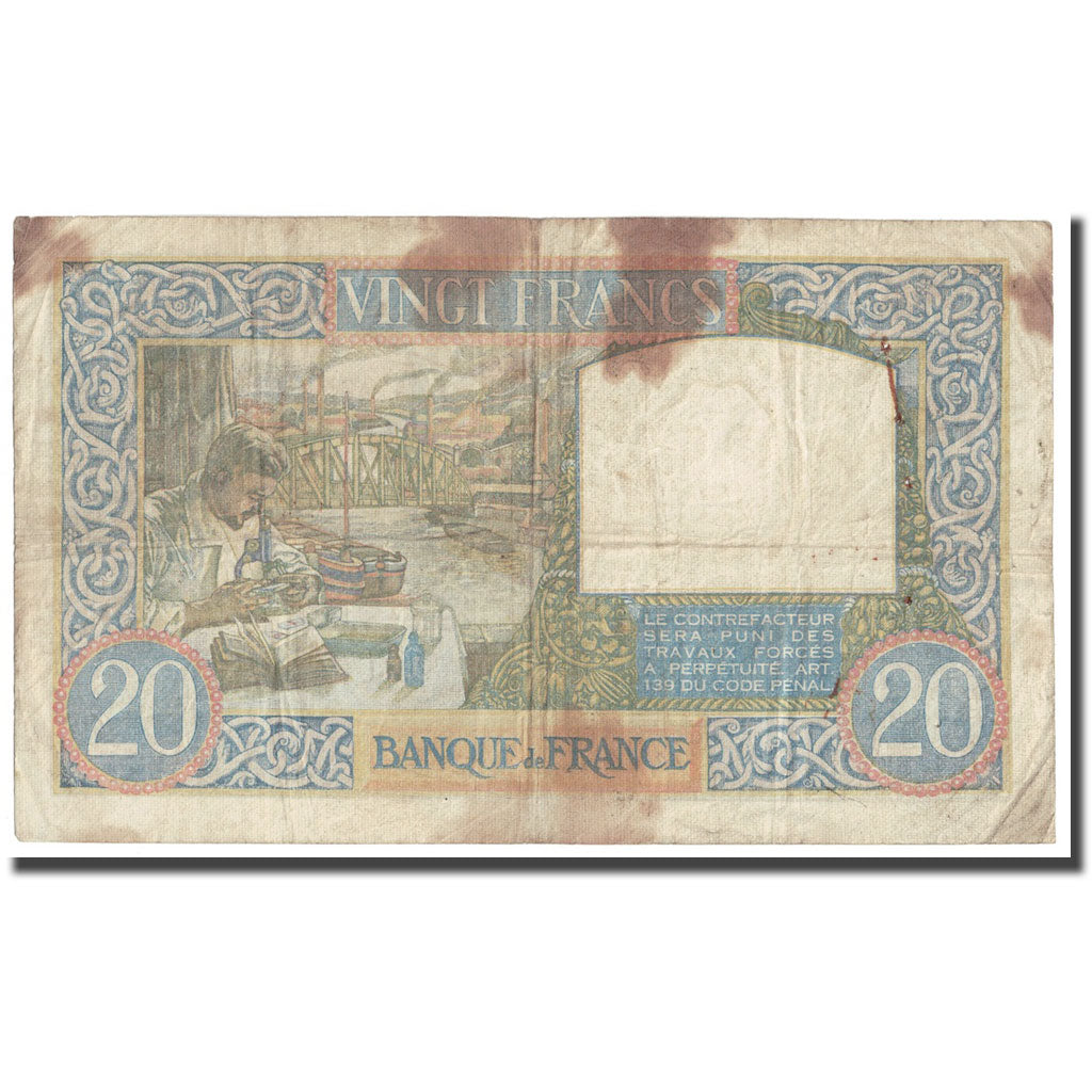 France, 20 Francs, Science et Travail, 1941, 1941-05-08, VG(8-10)
