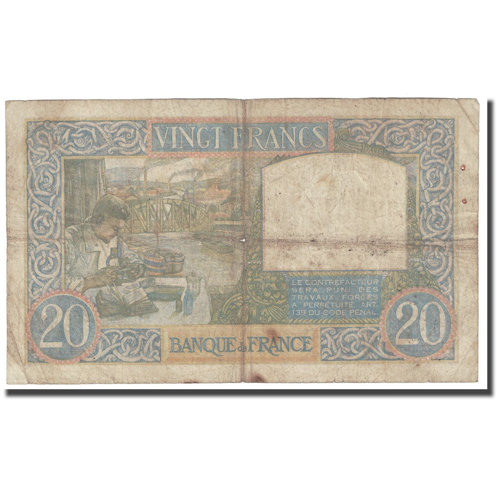 France, 20 Francs, Science et Travail, 1941, 1941-05-08, VG(8-10)