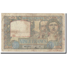 France, 20 Francs, Science et Travail, 1941, 1941-02-20, VG(8-10)