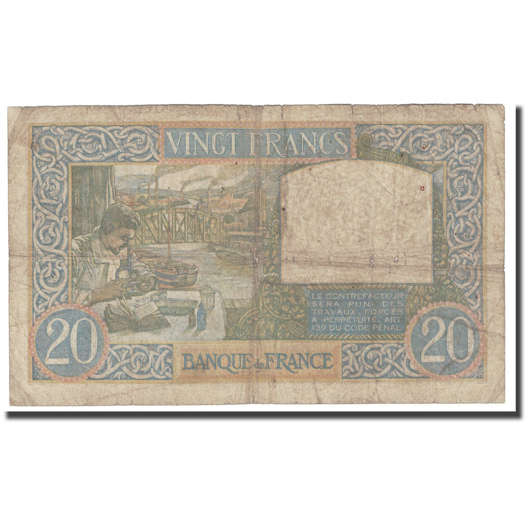 France, 20 Francs, Science et Travail, 1941, 1941-05-08, VG(8-10)