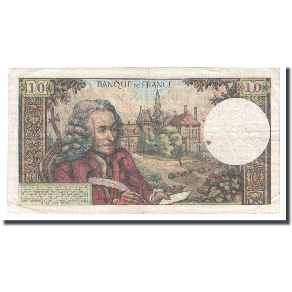 França, 10 Francs, Voltaire, 1968, 1968-04-04, EF(40-45), Fayette:62.32