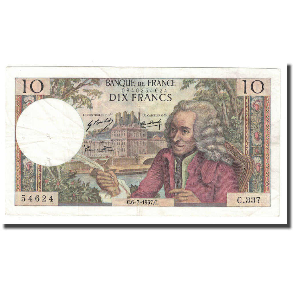Frankreich, 10 Francs, Voltaire, 1967, 1967-07-06, VZ, Fayette:62.27, KM:147c