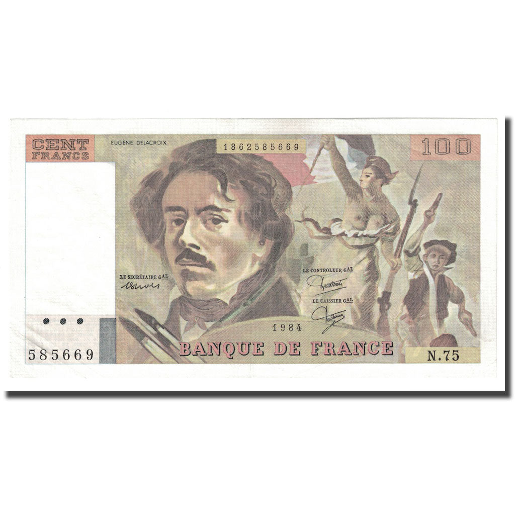 France, 100 Francs, Delacroix, 1984, UNC(60-62), Fayette:69.8a, KM:154b