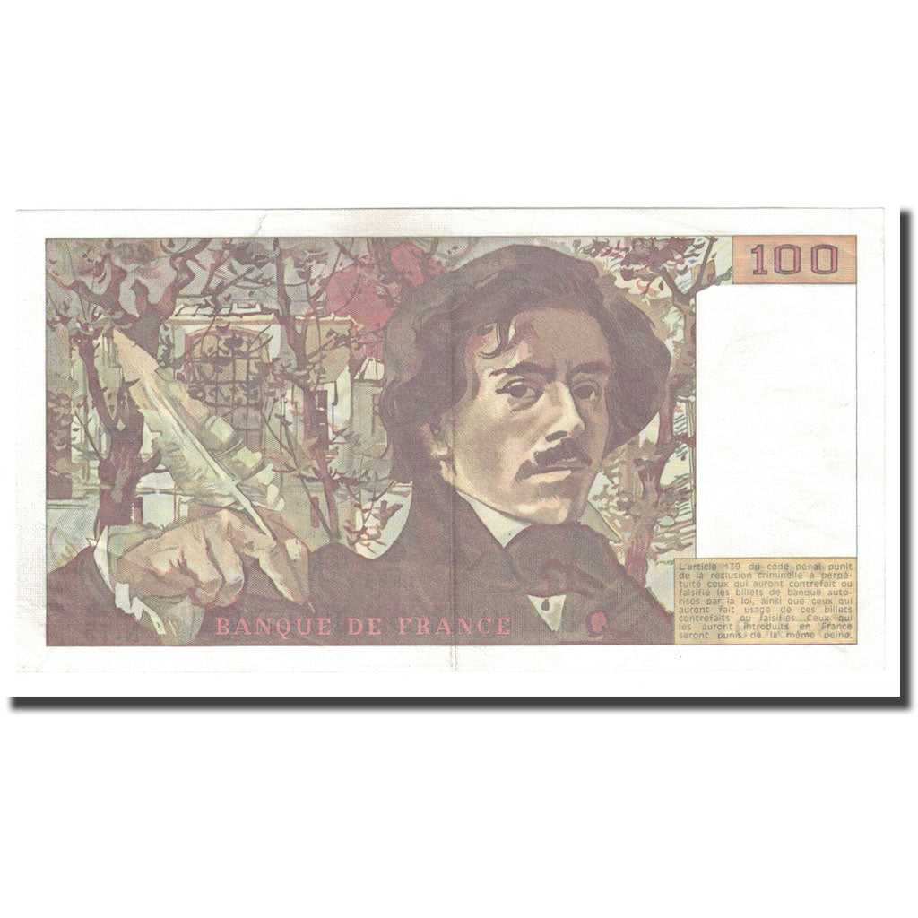 France, 100 Francs, Delacroix, 1984, UNC(60-62), Fayette:69.8a, KM:154b