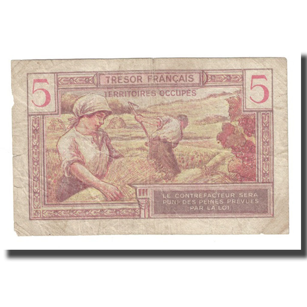 France, 5 Francs, 1947 French Treasury, 1947, VF(20-25), Fayette:VF29.1, KM:M6a