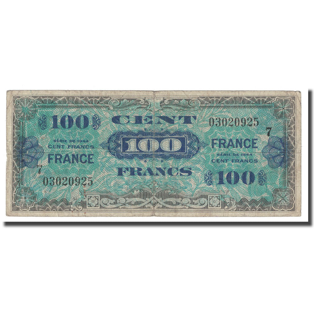 França, 100 Francs, 1947 French Treasury, 1945, VG(8-10), Fayette:VF25.7