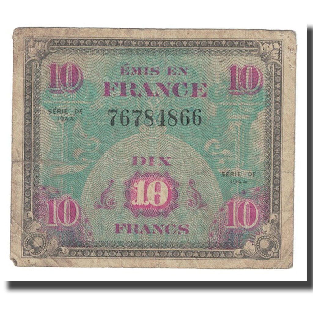 France, 10 Francs, Drapeau/France, 1944, B, Fayette:VF18.01, KM:116a