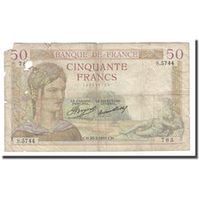 France, 50 Francs, Cérès, 1937, 1937-02-25, AG(1-3), Fayette:17.35, KM:81