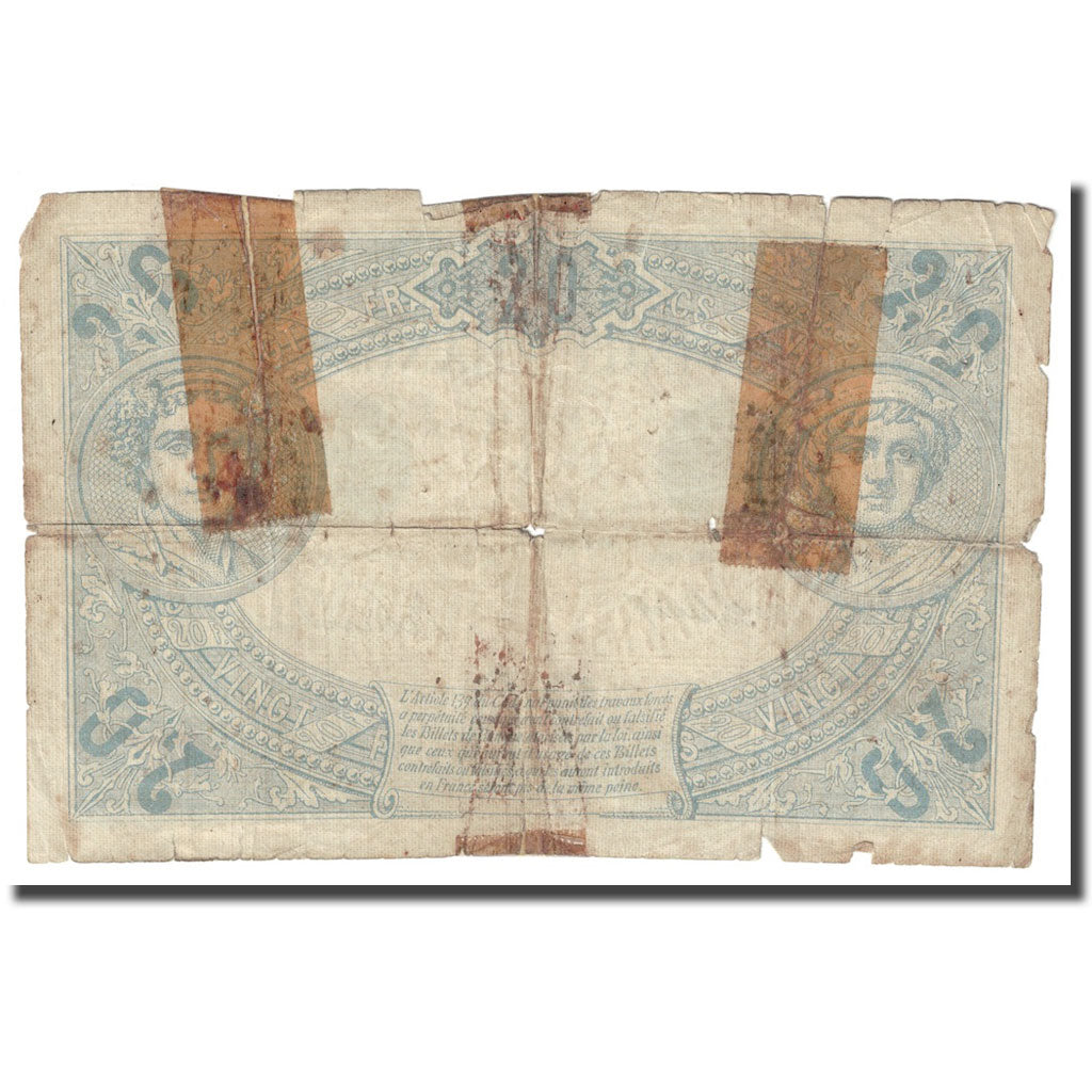 France, 20 Francs, Bleu, 1912, 1912-09-02, AG(1-3), Fayette:10.2, KM:68b