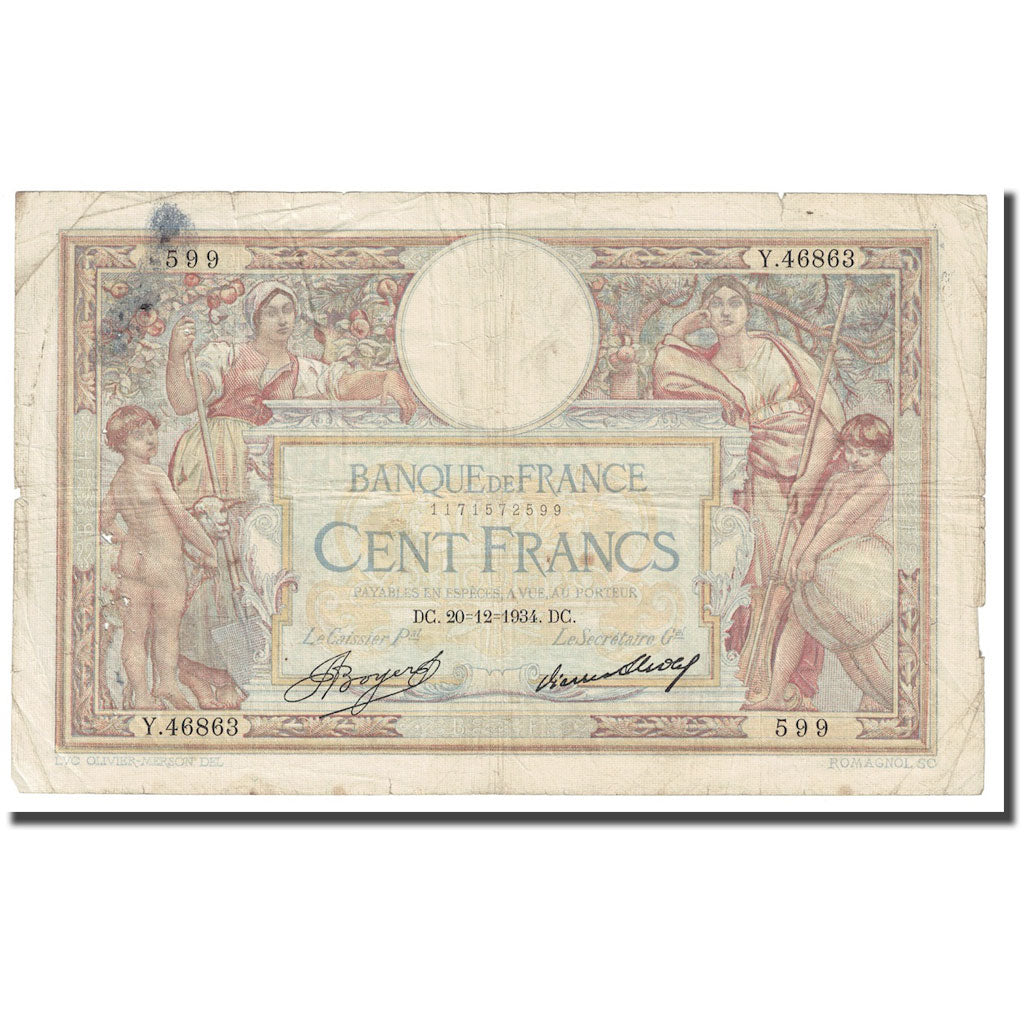 Francia, 100 Francs, Luc Olivier Merson, 1934, 1934-12-20, MB+, Fayette:24.13