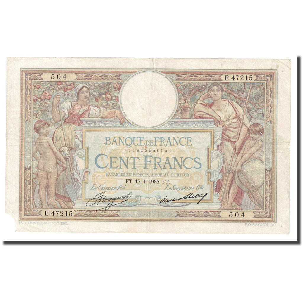 France, 100 Francs, Luc Olivier Merson, 1935, 1935-01-17, VF(30-35)