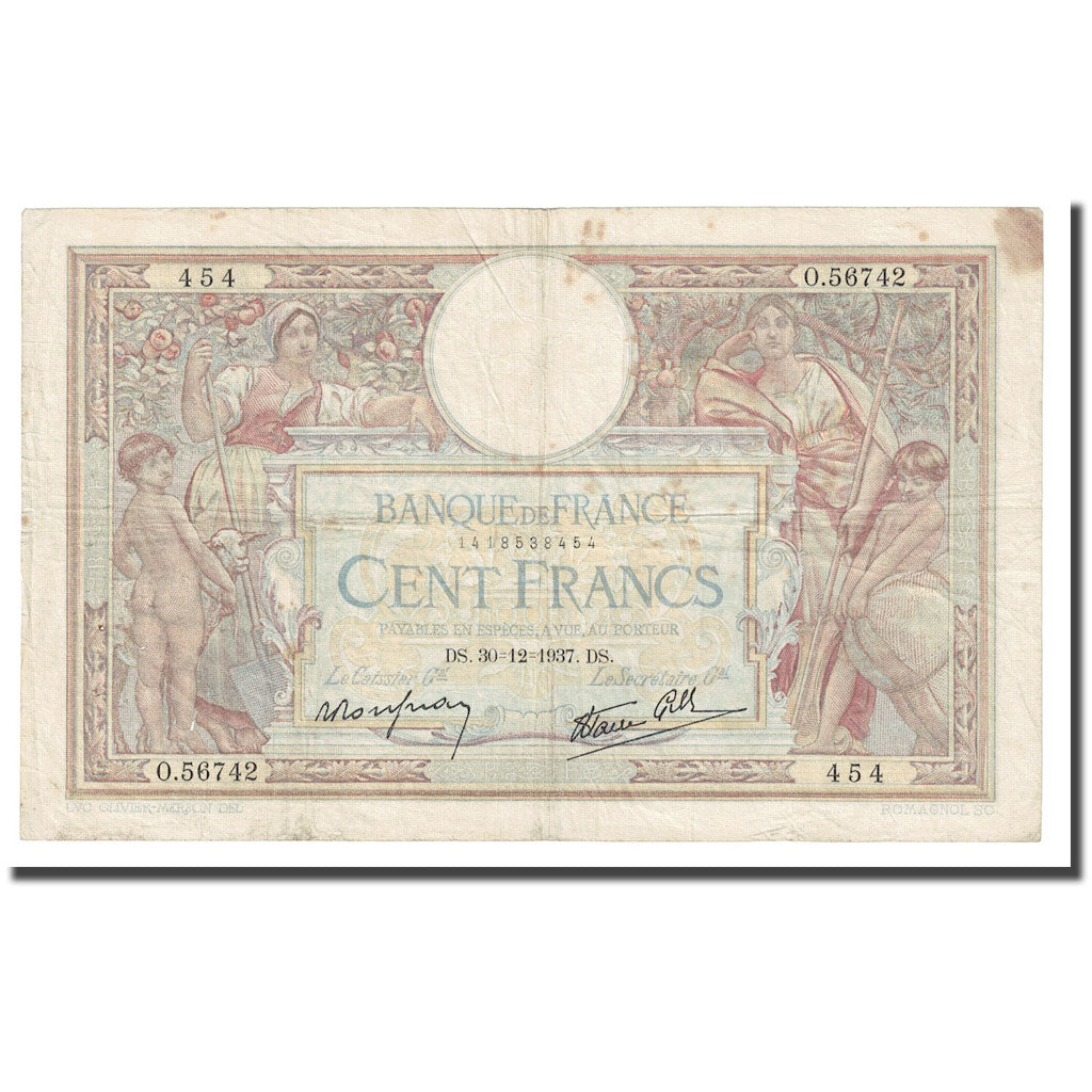 Francia, 100 Francs, Luc Olivier Merson, 1937, 1937-12-30, MB, Fayette:25.07