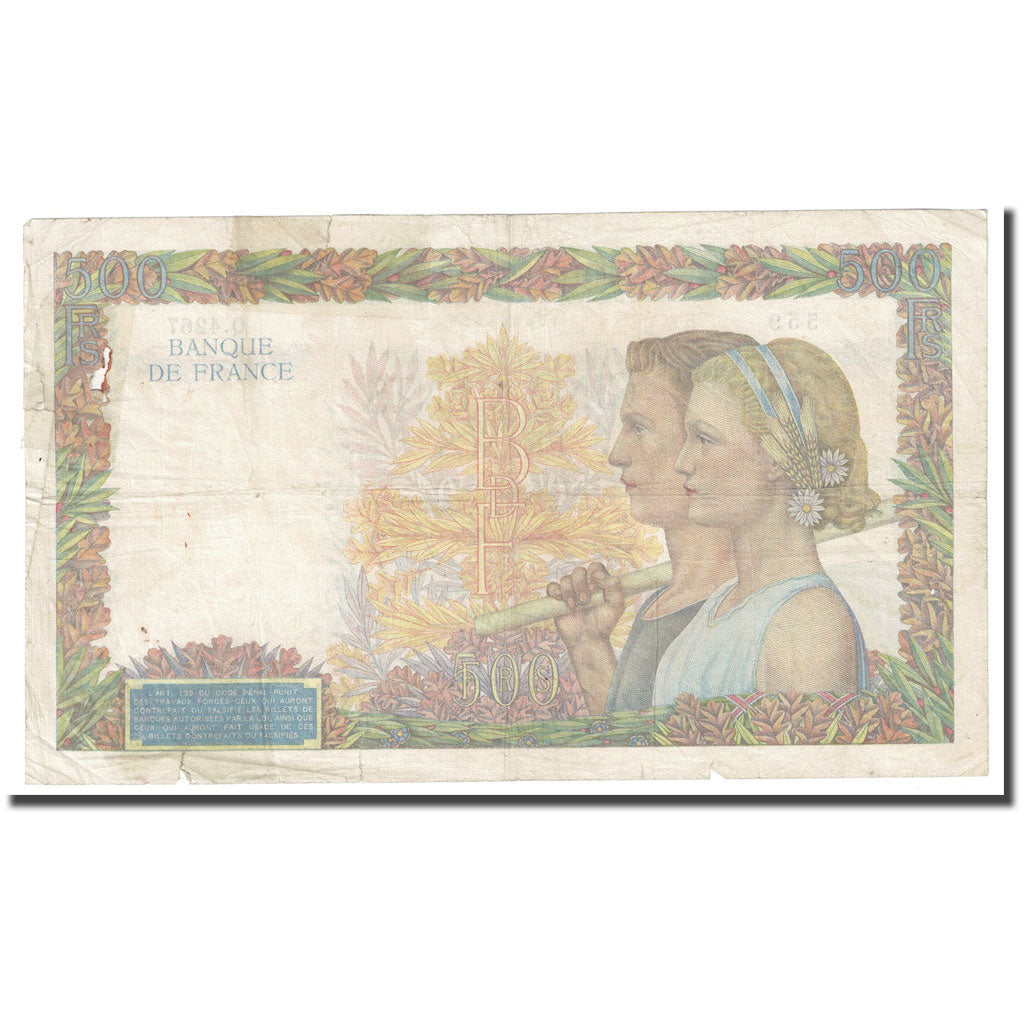 France, 500 Francs, La Paix, 1942, 1942-01-02, TTB, Fayette:32.26, KM:95b