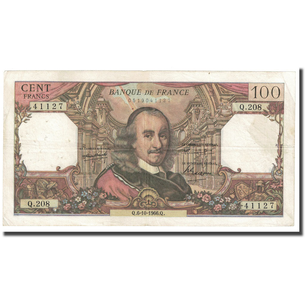 França, 100 Francs, Corneille, 1966, 1966-10-06, EF(40-45), Fayette:65.15