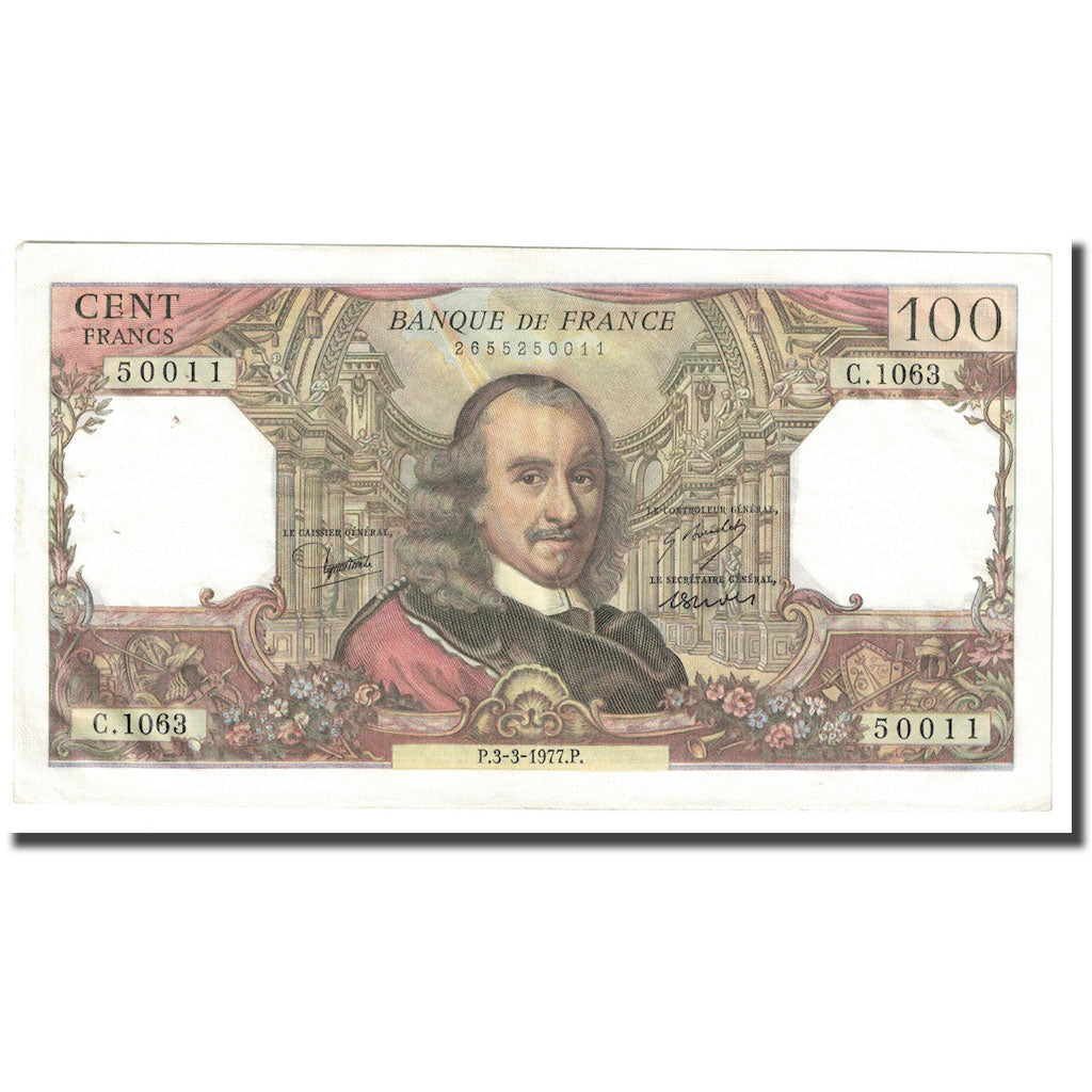 França, 100 Francs, Corneille, 1977, 1977-03-03, UNC(60-62), Fayette:65.57