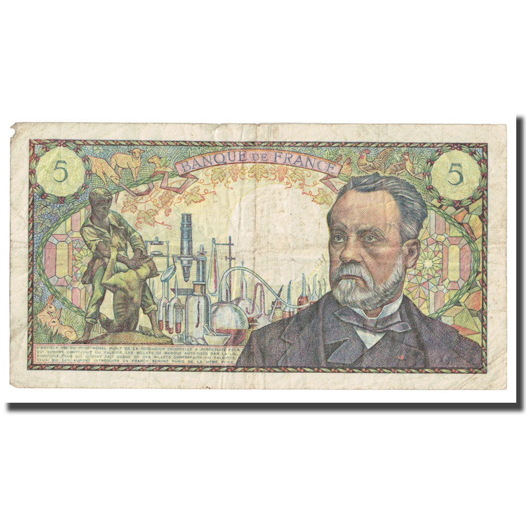 France, 5 Francs, Pasteur, 1970, 1970-01-08, VG(8-10), Fayette:61.12, KM:146b