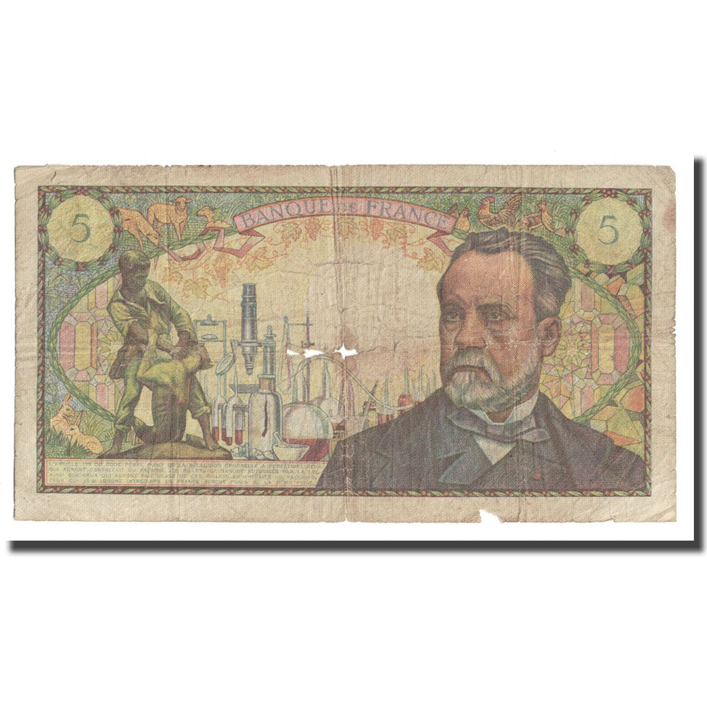 France, 5 Francs, Pasteur, 1969, 1969-02-06, VG(8-10), Fayette:61.09, KM:146b