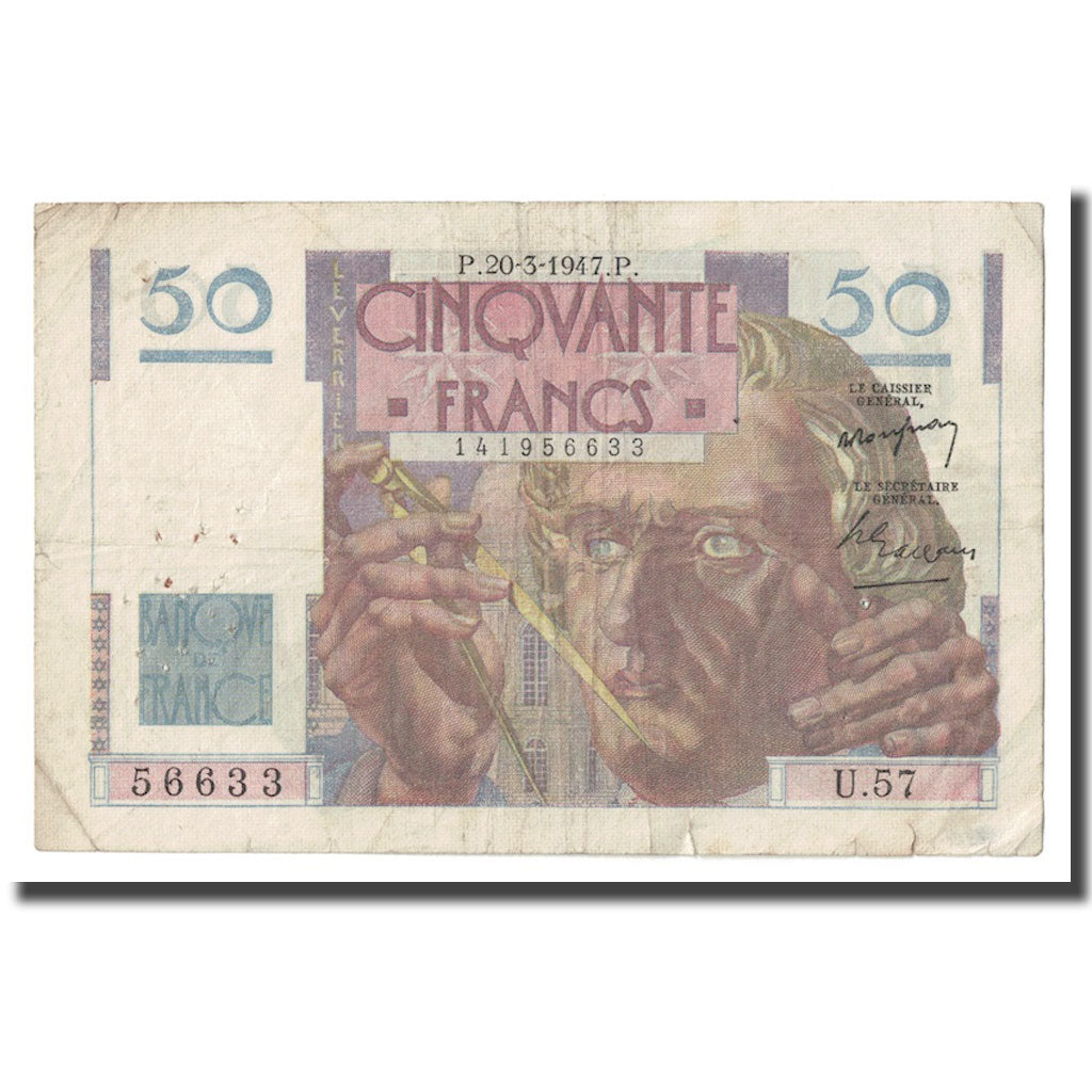 França, 50 Francs, Le Verrier, 1947, 1947-03-20, VF(20-25), Fayette:20.7