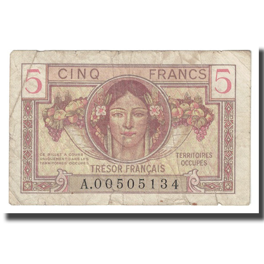 France, 5 Francs, 1947 French Treasury, 1947, VF(20-25), Fayette:VF29.1, KM:M6a