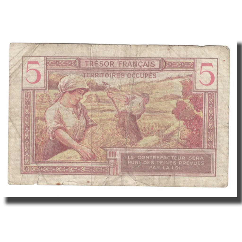 France, 5 Francs, 1947 French Treasury, 1947, VF(20-25), Fayette:VF29.1, KM:M6a