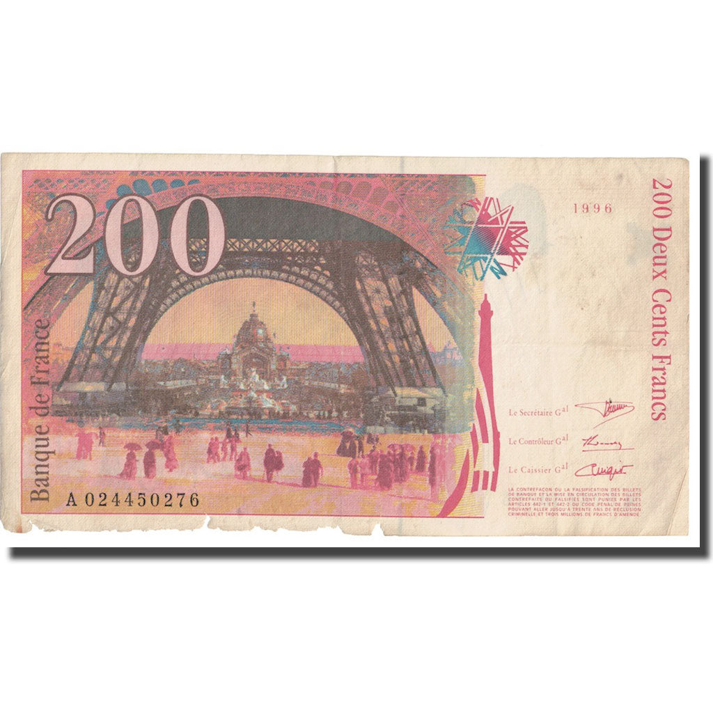 France, 200 Francs, Eiffel, 1996, VF(20-25), Fayette:75.2, KM:159a