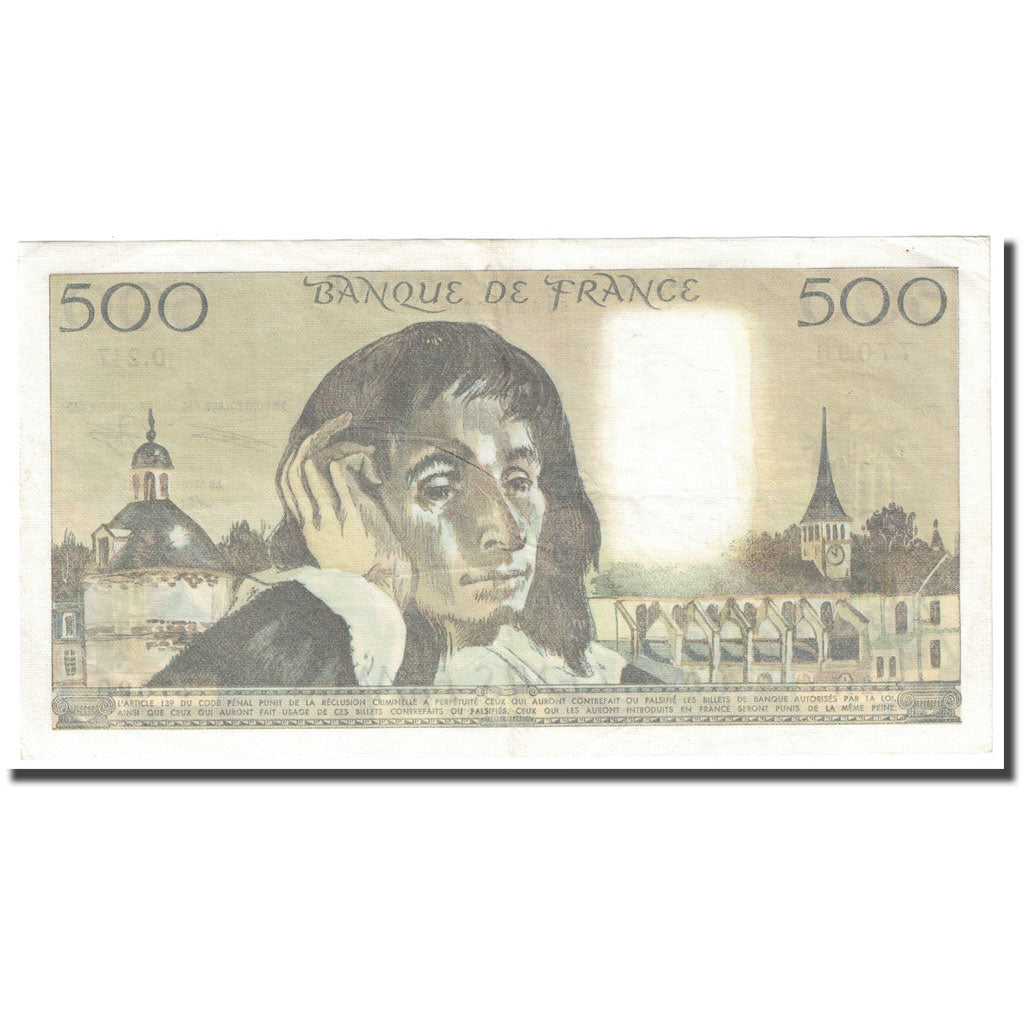 France, 500 Francs, Pascal, 1987, 1987-01-08, AU(55-58), Fayette:71.35, KM:156f
