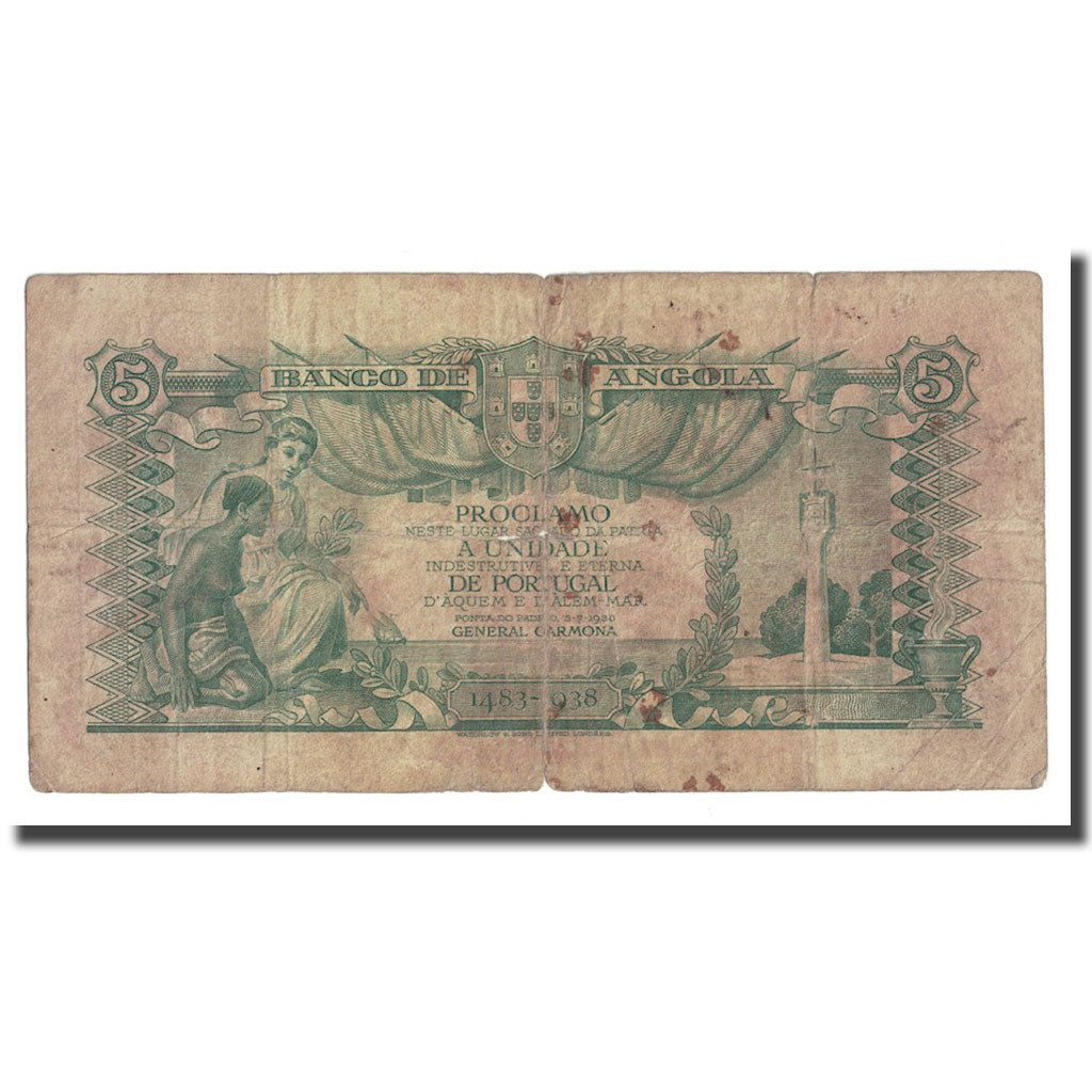 Banknote, Angola, 5 Angolares, 1947, 1947-01-01, KM:77a, VG(8-10)
