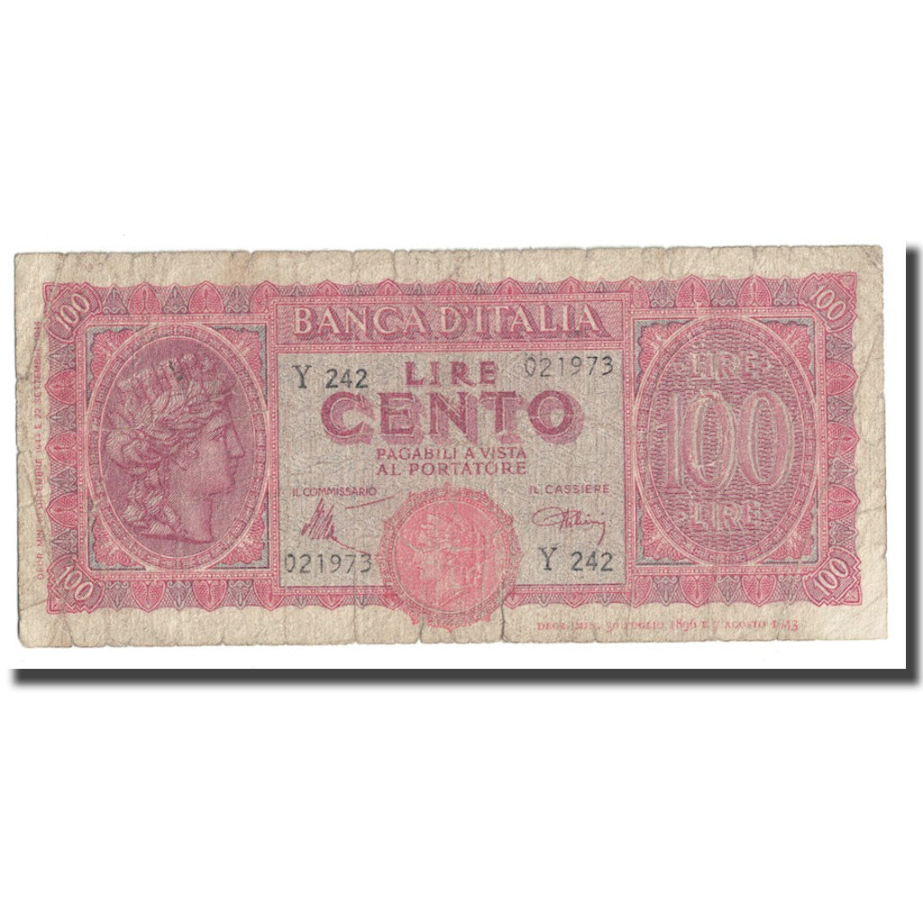 Banknote, Italy, 100 Lire, 1944, 1944-12-10, KM:75a, VF(20-25)