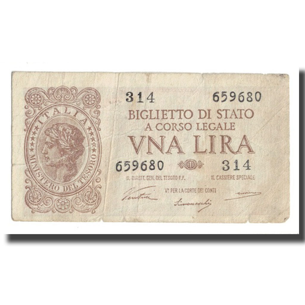 Banconote, Italia, 1 Lira, 1944, 1944-11-23, KM:29a, MB+
