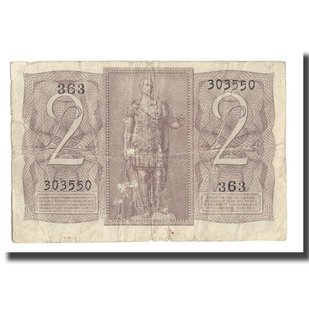 Banknote, Italy, 2 Lire, 1939, 1939-11-14, KM:27, VF(20-25)