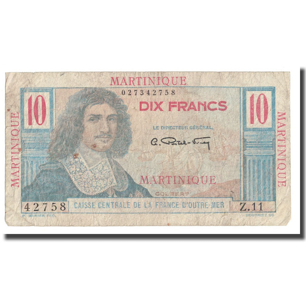 Martinique, 10 Francs, Undated (1947-49), Colbert, VF(30-35), KM:28