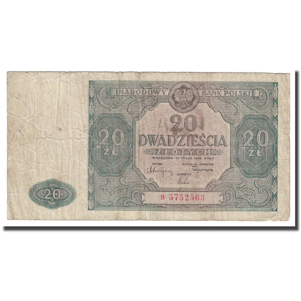 Banknote, Poland, 20 Zlotych, 1946, 1946-05-15, KM:127, VF(30-35)