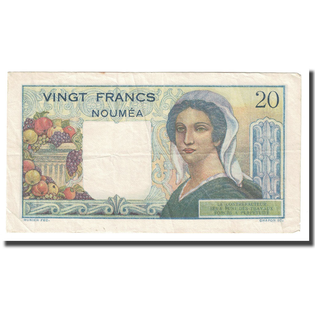 Banknote, New Caledonia, 20 Francs, 1951-1963, KM:50a, EF(40-45)
