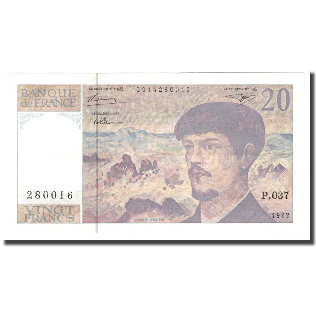 France, 20 Francs, Debussy, 1992, SPL, Fayette:66bis.03A37, KM:151f