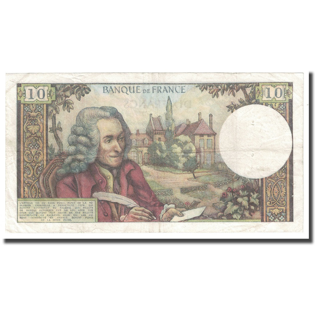 França, 10 Francs, Voltaire, 1970, 1970-07-02, AU(55-58), Fayette:62.45