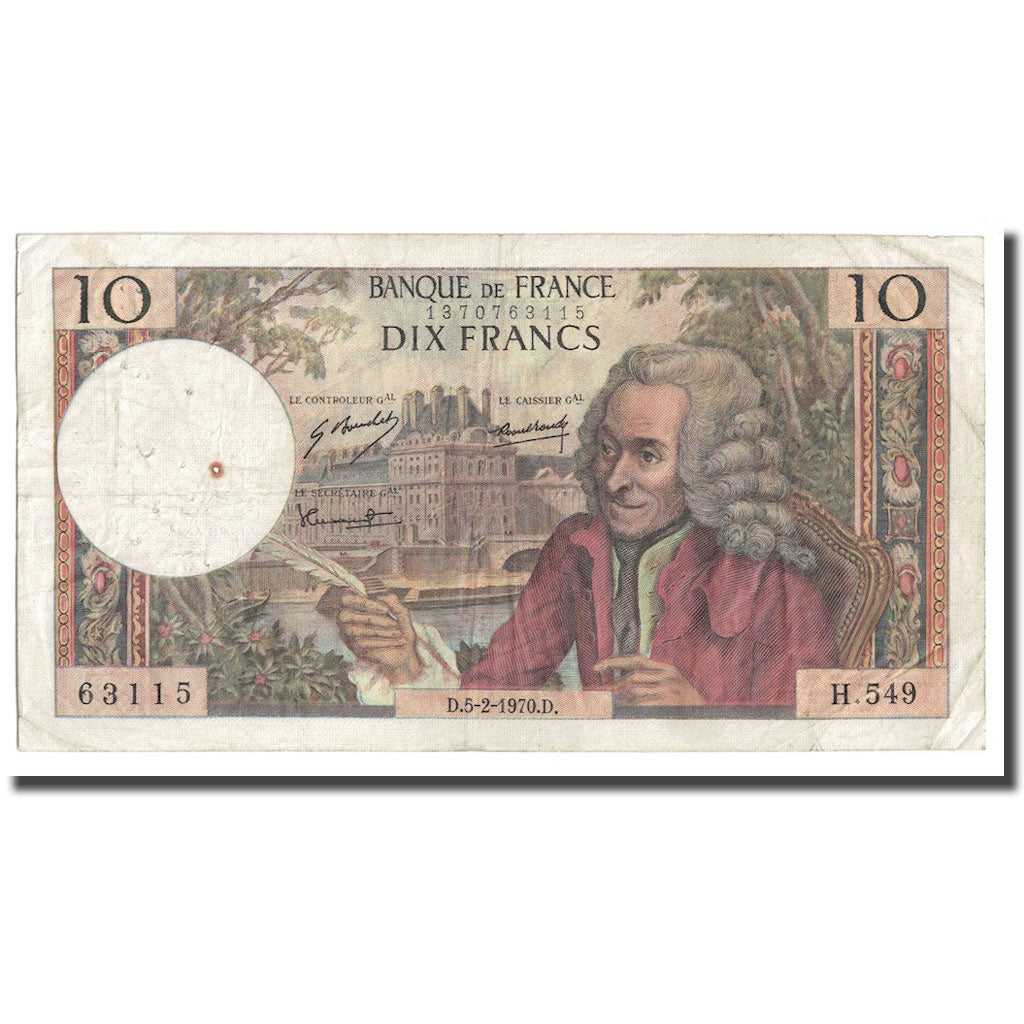 Frankreich, 10 Francs, Voltaire, 1970, 1970-02-05, SS, Fayette:62.42, KM:147c