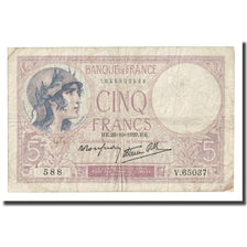France, 5 Francs, Violet, 1939, 1939-10-26, VF(30-35), Fayette:4.13, KM:83
