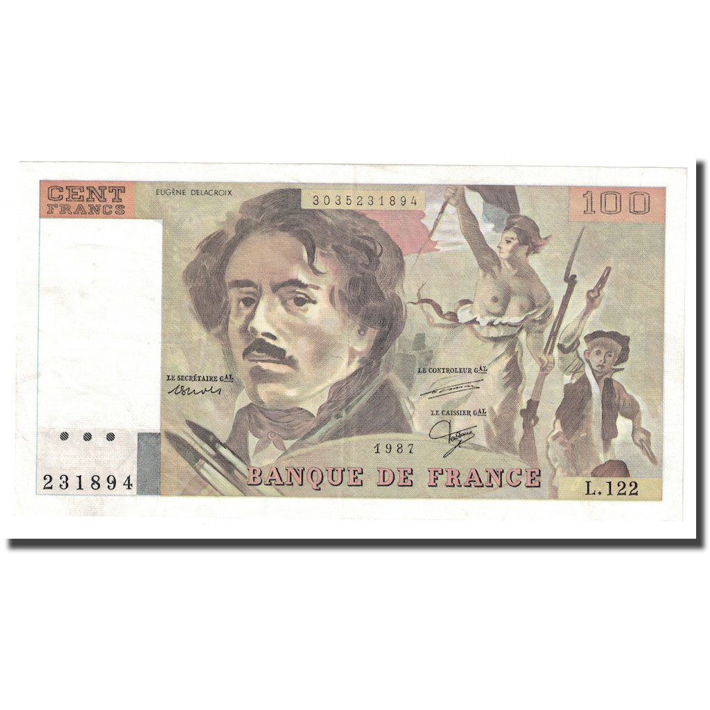 Frankreich, 100 Francs, Delacroix, 1987, VZ+, Fayette:69.11, KM:154c