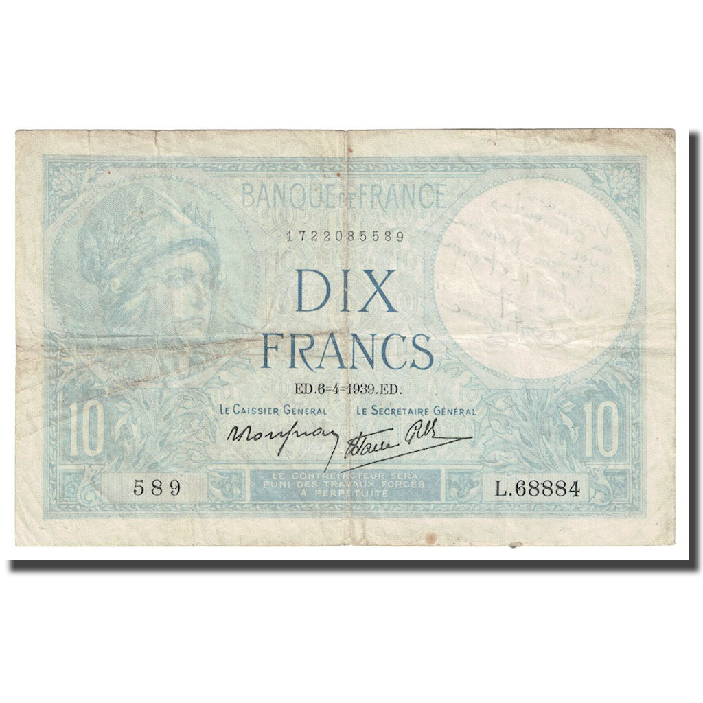Francia, 10 Francs, Minerve, 1939, 1939-04-06, MBC, Fayette:7.2, KM:84